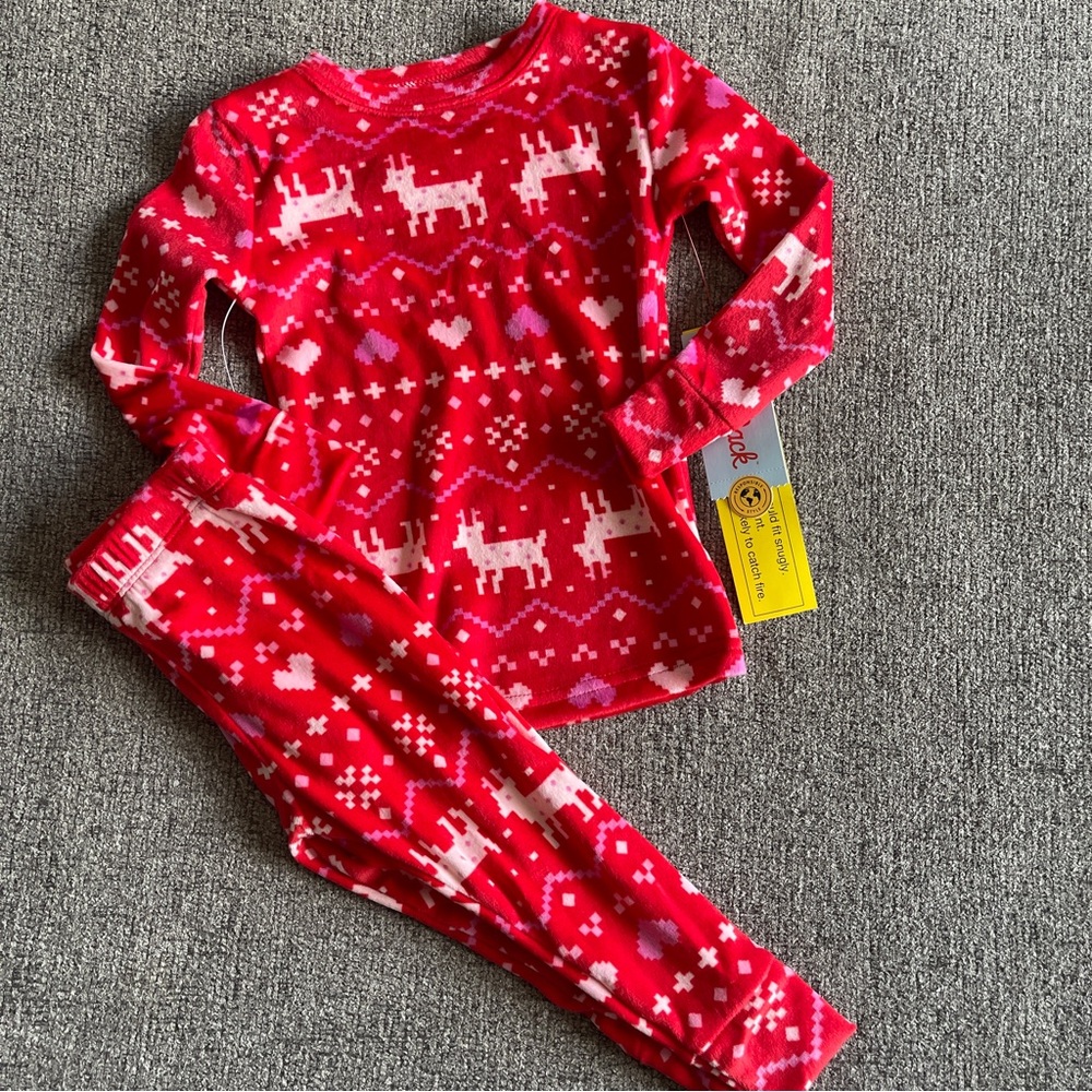 Cat & Jack Christmas Red Reindeer Fair Isle Soft Pajama Set 18 Months New